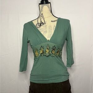 Y2K Streetwear Society Green Embroidered Blouse